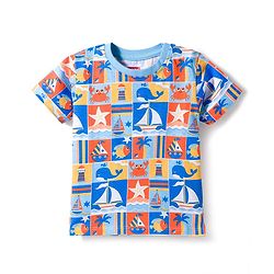 Babyhug Cotton Knit Half Sleeves  T-Shirt with Sea Life Theme Print - Multicolor