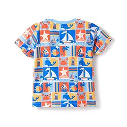 Babyhug Cotton Knit Half Sleeves  T-Shirt with Sea Life Theme Print - Multicolor