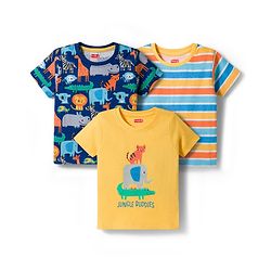 Babyhug Cotton Knit Half Sleeves T-Shirts with Stripes & Animal Graphics Pack of 3 - Multi Color