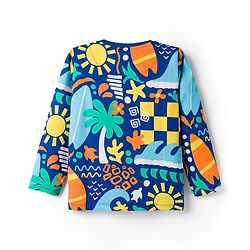 Babyhug Cotton Knit Full Sleeves T-Shirt & Lounge Pant Co-ords Night Suit With Tropical Theme Print - Navy Blue