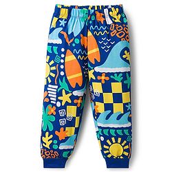 Babyhug Cotton Knit Full Sleeves T-Shirt & Lounge Pant Co-ords Night Suit With Tropical Theme Print - Navy Blue