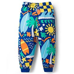 Babyhug Cotton Knit Full Sleeves T-Shirt & Lounge Pant Co-ords Night Suit With Tropical Theme Print - Navy Blue