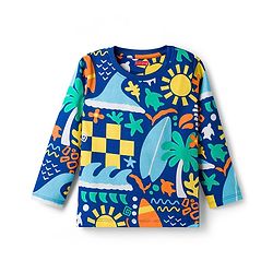 Babyhug Cotton Knit Full Sleeves T-Shirt & Lounge Pant Co-ords Night Suit With Tropical Theme Print - Navy Blue