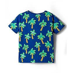 Babyhug Cotton Knit Half Sleeves T-Shirt with Tree Print - Navy Blue
