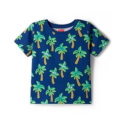 Babyhug Cotton Knit Half Sleeves T-Shirt with Tree Print - Navy Blue