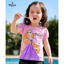 Babyhug Disney Single Jersey Knit Half Sleeves T-Shirt With Rapunzel Graphics - Pink