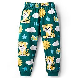 Babyhug Cotton Knit Full Sleeves Tiger Printed Co-Ords Pyjama Night Suit - Green
