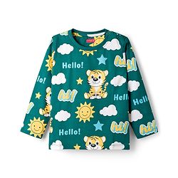 Babyhug Cotton Knit Full Sleeves Tiger Printed Co-Ords Pyjama Night Suit - Green