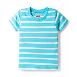 Babyhug Cotton Knit Half Sleeves T-Shirts with Stripes & Croc in Car Graphics Pack of 3 - Yellow Light Blue & White