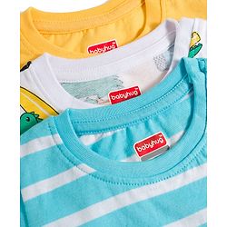 Babyhug Cotton Knit Half Sleeves T-Shirts with Stripes & Croc in Car Graphics Pack of 3 - Yellow Light Blue & White