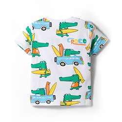 Babyhug Cotton Knit Half Sleeves T-Shirts with Stripes & Croc in Car Graphics Pack of 3 - Yellow Light Blue & White