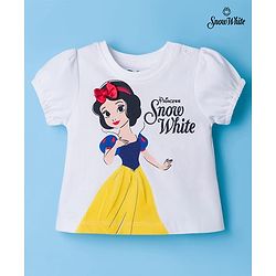 Babyhug Disney Single Jersey Knit Half Sleeves T-Shirt With Snow White Graphics - White
