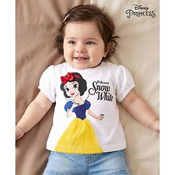 Babyhug Disney Single Jersey Knit Half Sleeves T-Shirt With Snow White Graphics - White