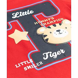Babyhug Cotton Knit Sleeveless Tank T-Shirt with Tiger Applique - Red
