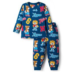Babyhug Cotton Knit Full Sleeves T-Shirt & Lounge Pant Co-ords Night Suit With Bear Print - Navy Blue