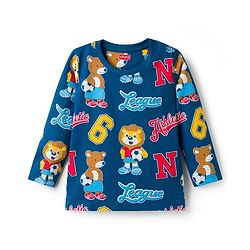 Babyhug Cotton Knit Full Sleeves T-Shirt & Lounge Pant Co-ords Night Suit With Bear Print - Navy Blue
