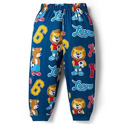 Babyhug Cotton Knit Full Sleeves T-Shirt & Lounge Pant Co-ords Night Suit With Bear Print - Navy Blue