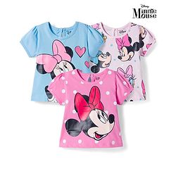 Babyhug Disney Single Jersey Knit Half Sleeves T-Shirts With Minnie Mouse Graphics Pack of 3 - Pink Blue & White