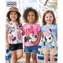 Babyhug Disney Single Jersey Knit Half Sleeves T-Shirts With Minnie Mouse Graphics Pack of 3 - Pink Blue & White