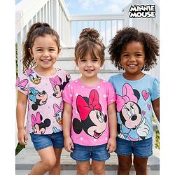Babyhug Disney Single Jersey Knit Half Sleeves T-Shirts With Minnie Mouse Graphics Pack of 3 - Pink Blue & White