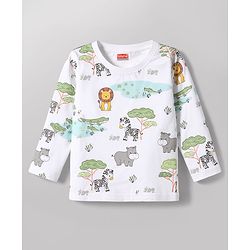 Babyhug Cotton Knit Full Sleeves Striped & Animal Printed Co-Ords T-Shirt & Pyjama Night Suit Pack Of 2 - Multicolor
