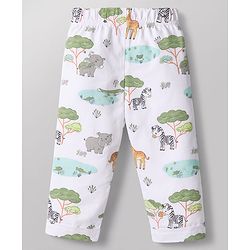 Babyhug Cotton Knit Full Sleeves Striped & Animal Printed Co-Ords T-Shirt & Pyjama Night Suit Pack Of 2 - Multicolor