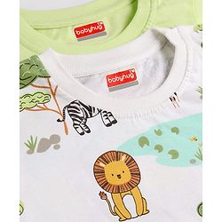Babyhug Cotton Knit Full Sleeves Striped & Animal Printed Co-Ords T-Shirt & Pyjama Night Suit Pack Of 2 - Multicolor