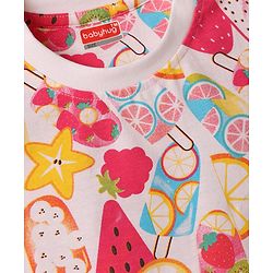 Babyhug 100% Cotton Knit Half & Full Sleeves T-Shirts & Pyjamas Co-ord Night Suits with Heart & Fruit Print Pack of 2 - Multicolor