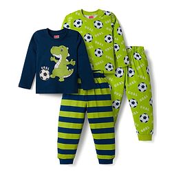 Babyhug 100% Cotton Knit Full Sleeves T-Shirt & Pyjama Night-Suit With Dino & Football Print Pack of 2 - Multicolor