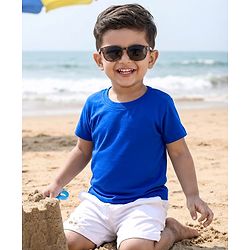 Babyhug 100% Cotton Knit Half Sleeves Solid T-Shirt - Navy Blue