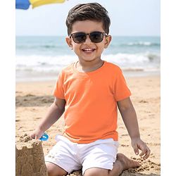 Babyhug 100% Cotton Knit Half Sleeves Solid T-Shirt - Orange