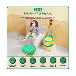 Babyhug 3-In-1 Baby Toilet Training Seat with Anti-Skip Pads and Step Stool - Green Yellow| Removable Potty Pot| Potty Training Seat| Potty Seat cum Chair for Kids 1-6 Years-Green Yellow