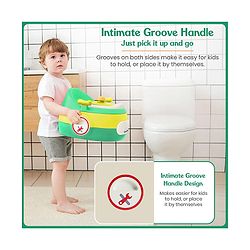 Babyhug 3-In-1 Baby Toilet Training Seat with Anti-Skip Pads and Step Stool - Green Yellow| Removable Potty Pot| Potty Training Seat| Potty Seat cum Chair for Kids 1-6 Years-Green Yellow