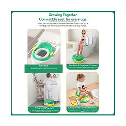 Babyhug 3-In-1 Baby Toilet Training Seat with Anti-Skip Pads and Step Stool - Green Yellow| Removable Potty Pot| Potty Training Seat| Potty Seat cum Chair for Kids 1-6 Years-Green Yellow