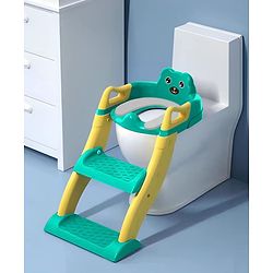 Babyhug Potty Training Toilet Seat with Adjustable Ladder & Step Stool - Green & Yellow| Anti-Slip Toddler Toilet Trainer| Compact Fold for Storage| Compatible with all Commode Types