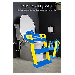 Babyhug Potty Training Toilet Seat with Adjustable Ladder & Step Stool - Green & Yellow| Anti-Slip Toddler Toilet Trainer| Compact Fold for Storage| Compatible with all Commode Types