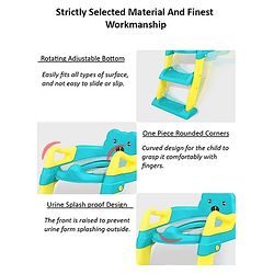 Babyhug Potty Training Toilet Seat with Adjustable Ladder & Step Stool - Green & Yellow| Anti-Slip Toddler Toilet Trainer| Compact Fold for Storage| Compatible with all Commode Types