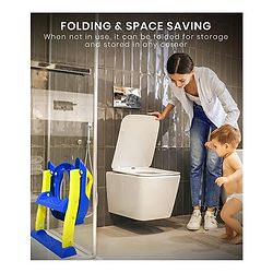 Babyhug Potty Training Toilet Seat with Adjustable Ladder & Step Stool - Green & Yellow| Anti-Slip Toddler Toilet Trainer| Compact Fold for Storage| Compatible with all Commode Types