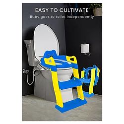 Babyhug Potty Training Toilet Seat with Adjustable Ladder & Step Stool - Green & Yellow| Anti-Slip Toddler Toilet Trainer| Compact Fold for Storage| Compatible with all Commode Types