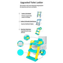 Babyhug Potty Training Toilet Seat with Adjustable Ladder & Step Stool - Green & Yellow| Anti-Slip Toddler Toilet Trainer| Compact Fold for Storage| Compatible with all Commode Types