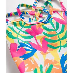 Babyhug Sleeveless Water Repellant  Frock Swimsuit with Tropical Theme Print - Pink Blue & White