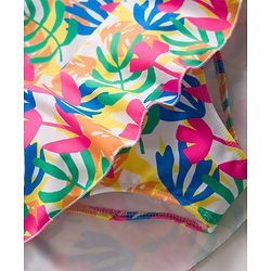 Babyhug Sleeveless Water Repellant  Frock Swimsuit with Tropical Theme Print - Pink Blue & White