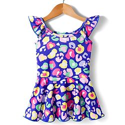 Babyhug Sleeveless Water Repellant Abstract Printed Frock Swimsuit - Blue
