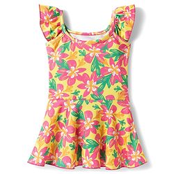 Babyhug Sleeveless Floral Printed Water Repellant Frock Swimsuit - Mutlicolour