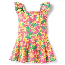 Babyhug Sleeveless Floral Printed Water Repellant Frock Swimsuit - Mutlicolour