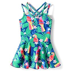 Babyhug Sleeveless Jungle Theme Printed Sleeveless Frock Swimsuit - Multicolour