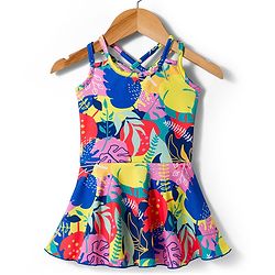 Babyhug Water Repellant Sleeveless Tropical Theme Printed Frock Swimsuit -Multicolour