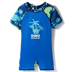 Babyhug Water Repellent Half Raglan Sleeves Beach Theme & Dino Printed Legged Swimsuit -  Blue