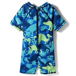 Babyhug Water Repellent Half Raglan Sleeves Beach Theme & Dino Printed Legged Swimsuit -  Blue