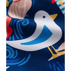 Babyhug Half Raglan Sleeves Beach Theme Printed Legged Swimsuit - Navy Blue